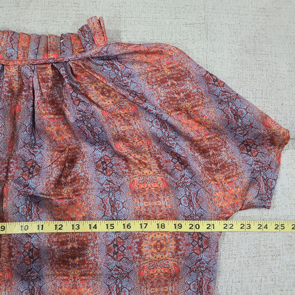 Caroline Hill Snakeskin Print Mock Neck Blouse Womens size Small Orange Blue - Picture 8 of 9
